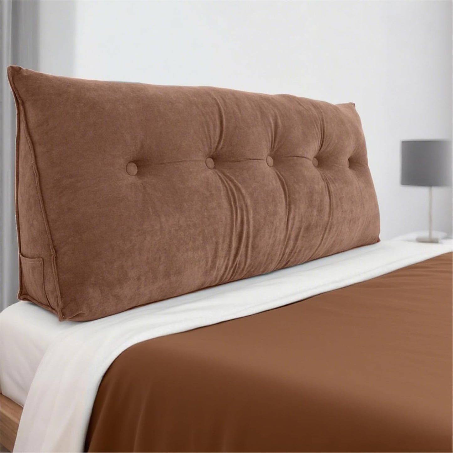 FAHKNS Wedge Pillow Headboard King, Removable Bed Wedge Pillow, Triangle Headboard Pillow for Bed, Sofa, Patio, Glass Window Floor, Brown