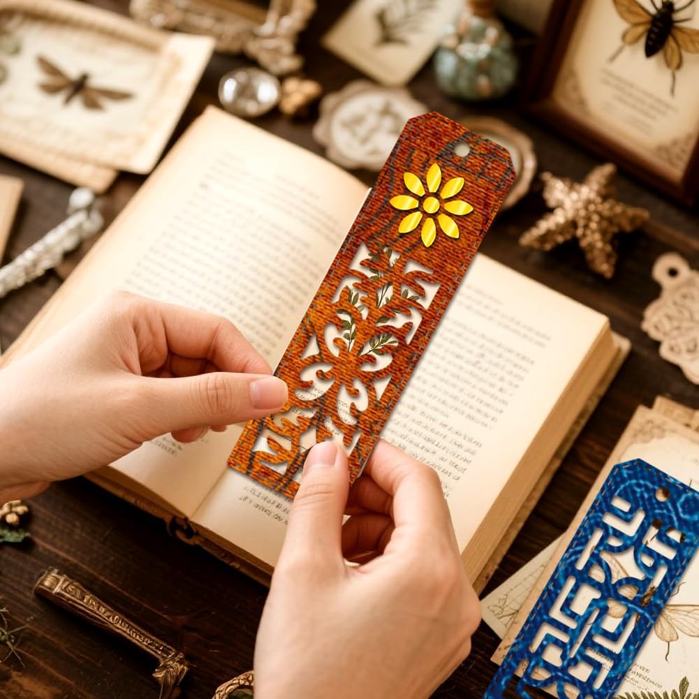 MAYJOYDIY Retro Bookmark Metal Die Cuts Page Marker Butterfly Cutting Dies Floral Engraving Embossing Stencils Scrapbooking Tool for DIY Craft Card Making Album Gift Decor