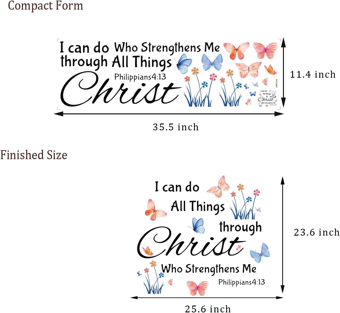 Inspirational Wall Stickers Bible Verse Quotes I Can Do All Things Through Christ Who Strengthens Me Wall Decals Vinyl Art for Living Room Bedroom Classroom Playroom Nursery Room Decor