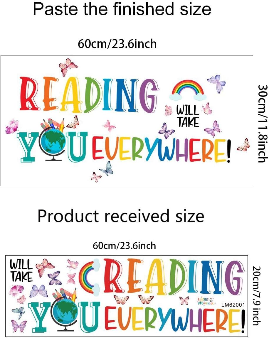 Reading Will Take You Everywhere Inspirational Quote Wall Sticker for Classroom Library Positive Saying Decor