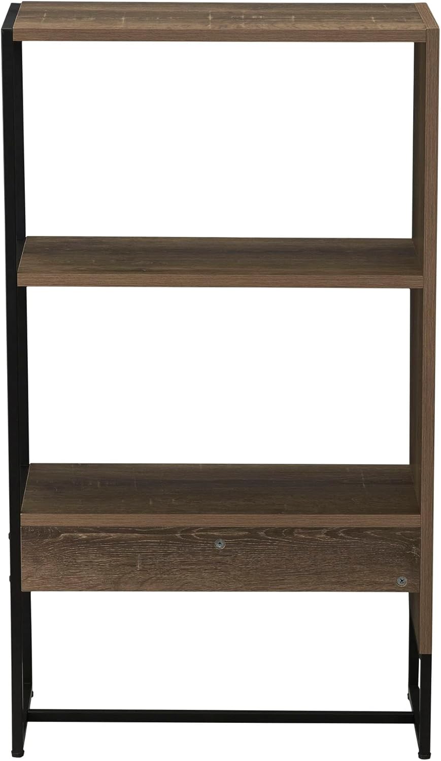 Household Essentials Wrap 3 Shelf Open Storage Bookshelf Ashwood Rustic Wood Grain and Black Metal