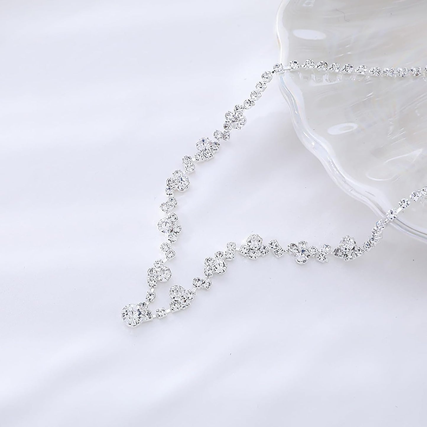 Crystal Wedding Jewelry Set, Silver Necklace Earrings Bracelet Crystal Bridal Wedding Jewelry Sets for Brides Bridesmaid Prom Costume Accessories