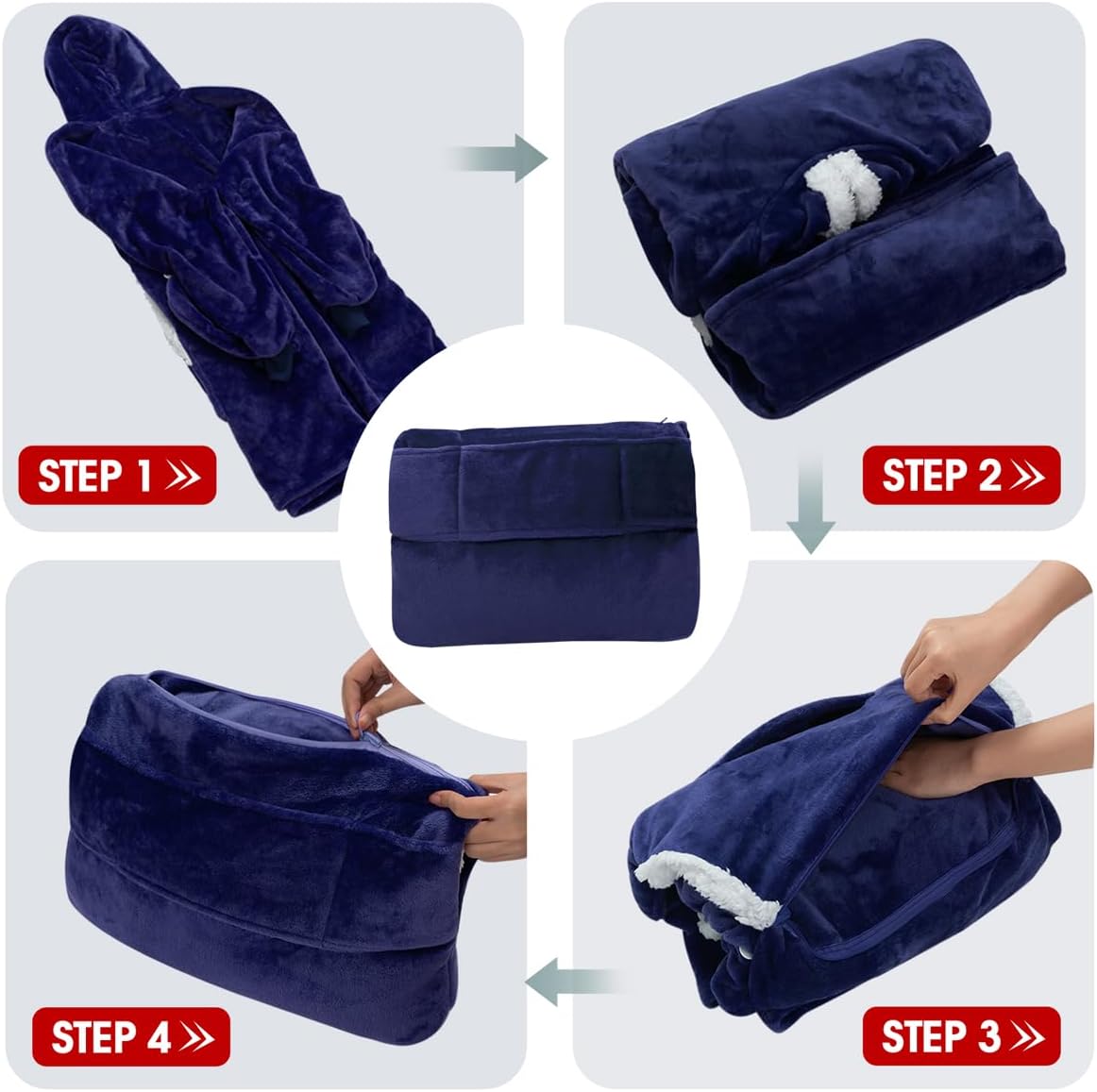JOYWOO Navy Foldable Wearable Blanket Hoodie with Gloves,Oversized Cat Lovers Sweatshirt Blanket for Adult,Birthday Gifts for Men,Dad,Husband Cozy Sherpa Hooded Blanket with Giant Pocket Winter Gifts