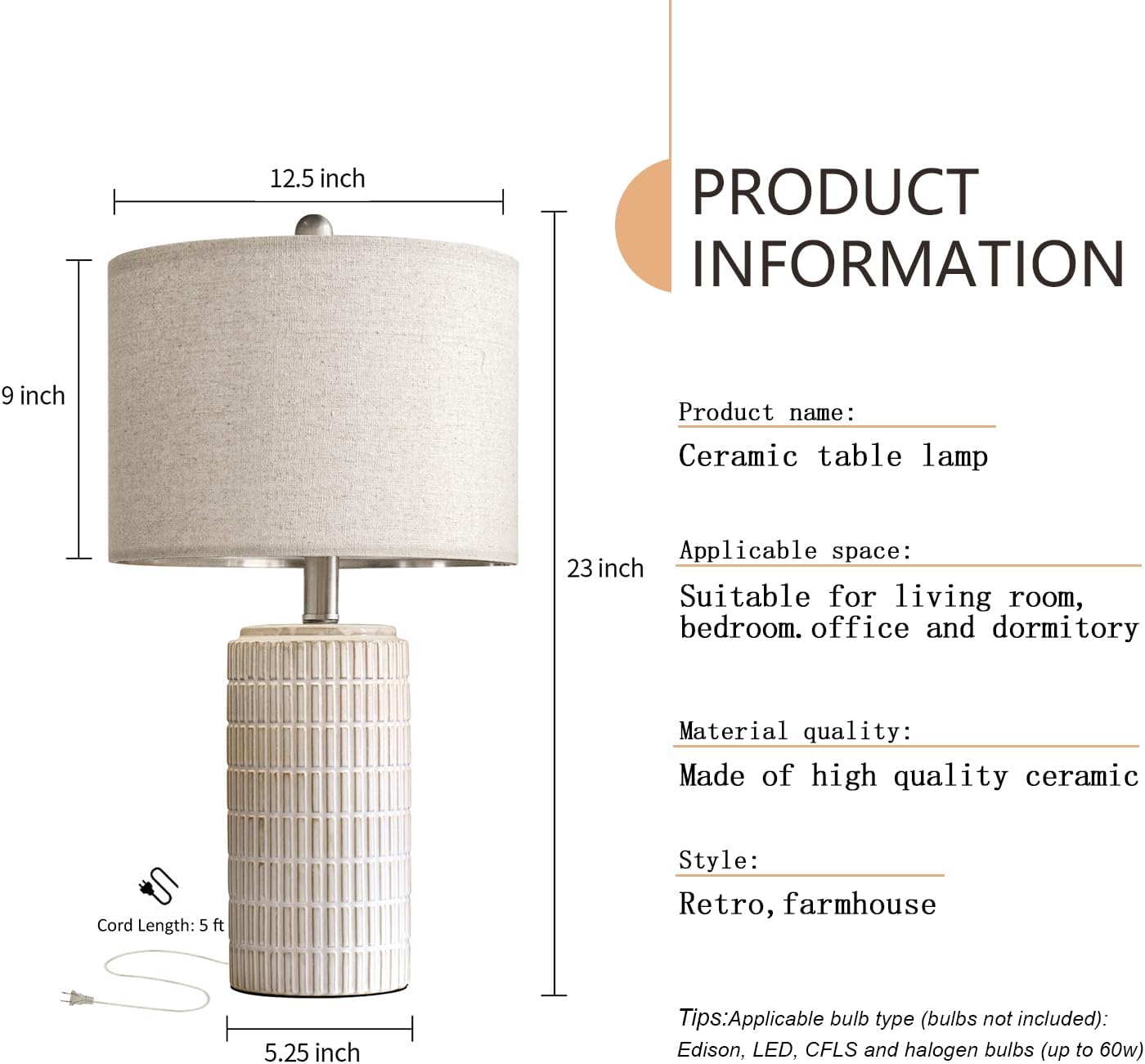 PoKat 23" Modern Ceramic Table Lamp Set of 2 for Living Room White Desk Lamps for Bedroom Farmhouse Bedside Nightstand Lamp House Warming Gifts New Home Decor End Table Lamps Gifts for Women Mom Beige