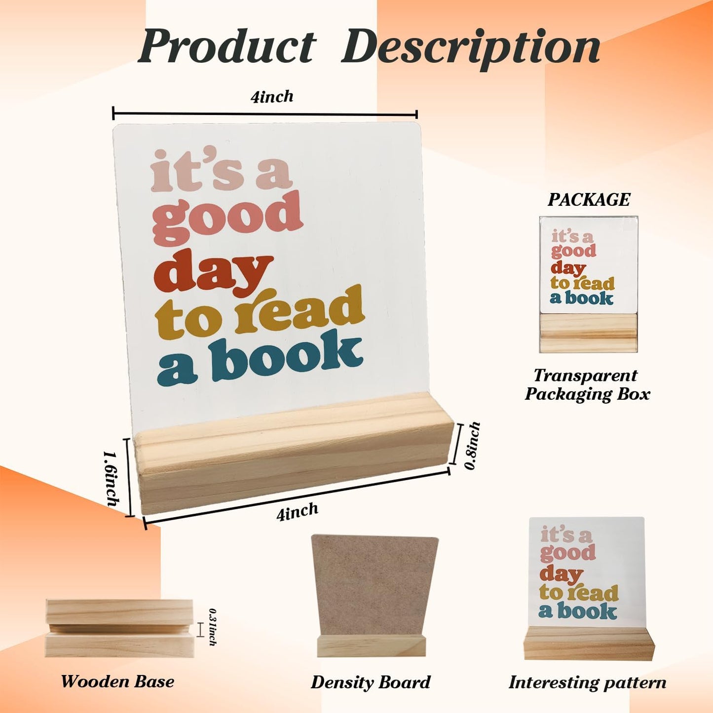 Book Lovers Desk Sign - Boho Rainbow Classroom Library Decor, It's a Good Day to Read a Book Wooden Sign 4x4, Reading Room Decor Desk Signs, Book Lover Gift for Kids