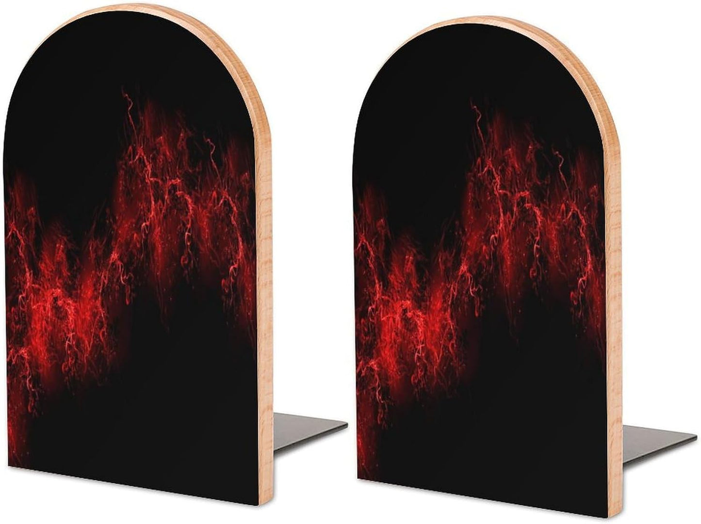 Explosion Burst Red Black Wooden Bookend Non-Slip Book Ends Heavy Duty Book Stopper with Metal Base Books Holderd Decorative Bookends Stands Firmly for Office Supplies
