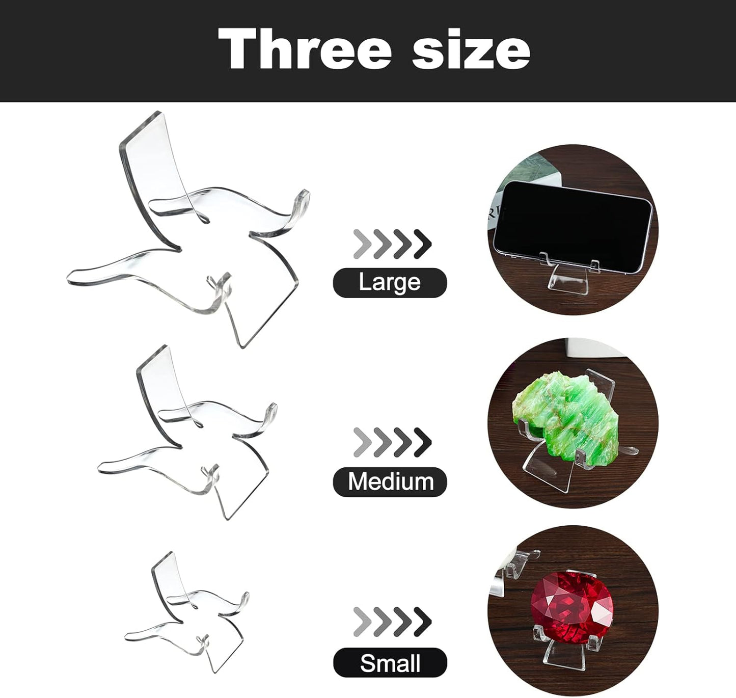 (36 PCS 3 Size Display Stand,Acrylic Rock Display Stands,Clear Display Easel Stands Pedestal for Crystal Geodes Rock Mineral Agate Fossil Coral Crystal/Gemstone Small Collectibles Display Stands