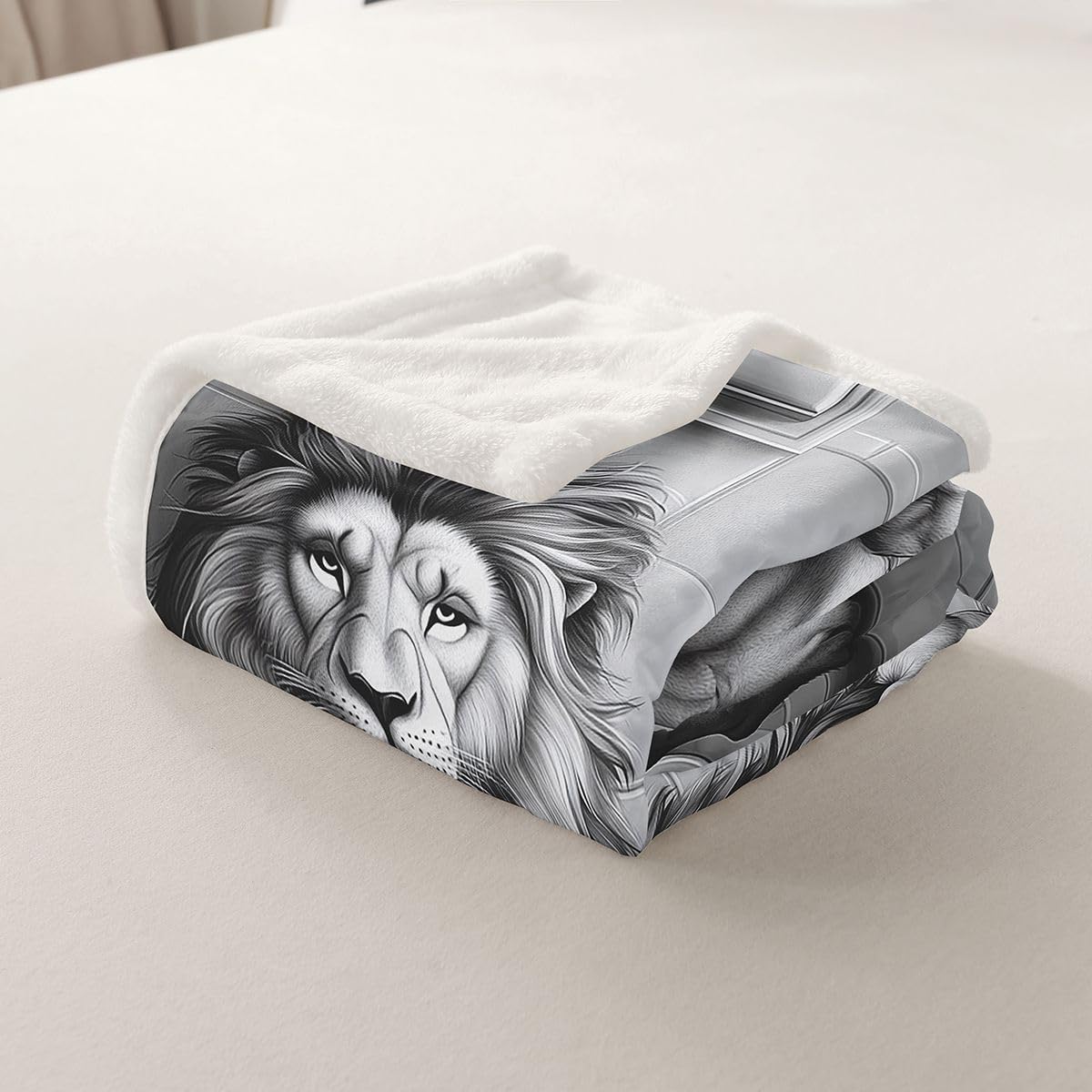 Feelyou Lion Sherpa Throw Blanket for Couch Funny Animal Super Soft Cozy Fleece Cartoon Blanket for Winter, Plush Throw Cute Baby 30"x40" Black Gray All Season