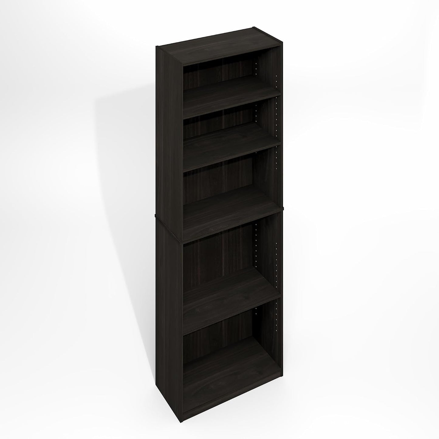 Furinno Jaya Simply Book Shelf, 5-Tier Bookshelf, Bookcase with Adjustable Shelves, 9.5 x 24.5 x 71.2, for Living Room, Bedroom, Home Office, Black Espresso