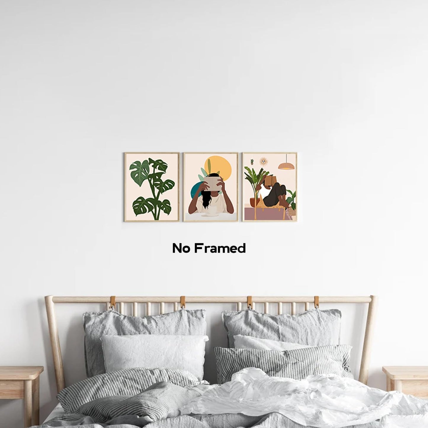 NIIORTY Afro Girl Reading Book Wall Art, African American Wall Art, American Minimalist Boho Canvas Posters for Girls Dorm Room Woman Bedroom Decor, Set of 4-8 x 10 inches, Unframed