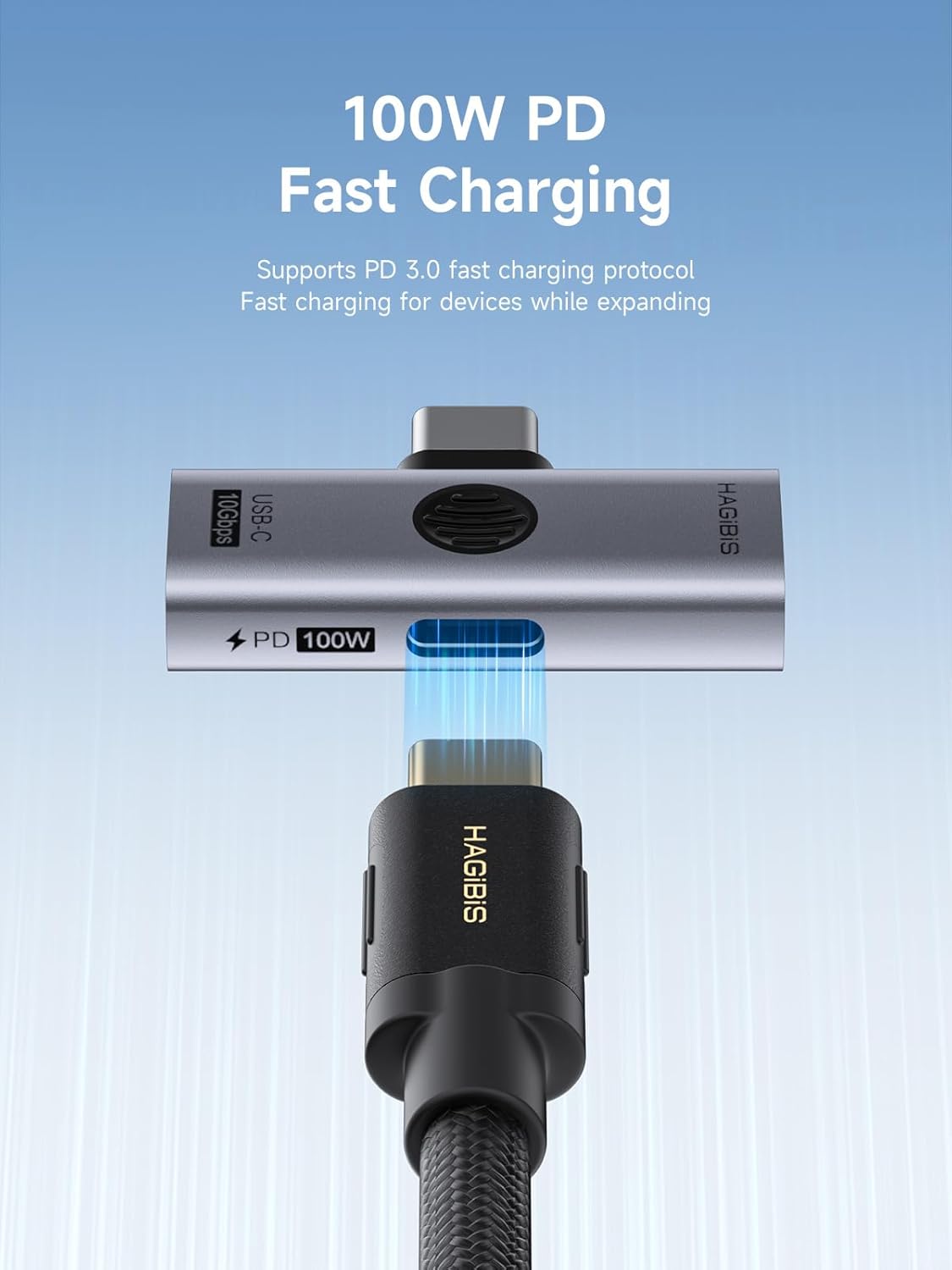 Hagibis USB-C Splitter with 100W Fast Charging and 10Gbps USB 3.2, 2 in 1 OTG Adapter for iPhone 16/15 Pro Max, iPad Pro, MacBook, Rog Ally, Steam Deck, Quest 3 2 (TUA08 USB + PD)