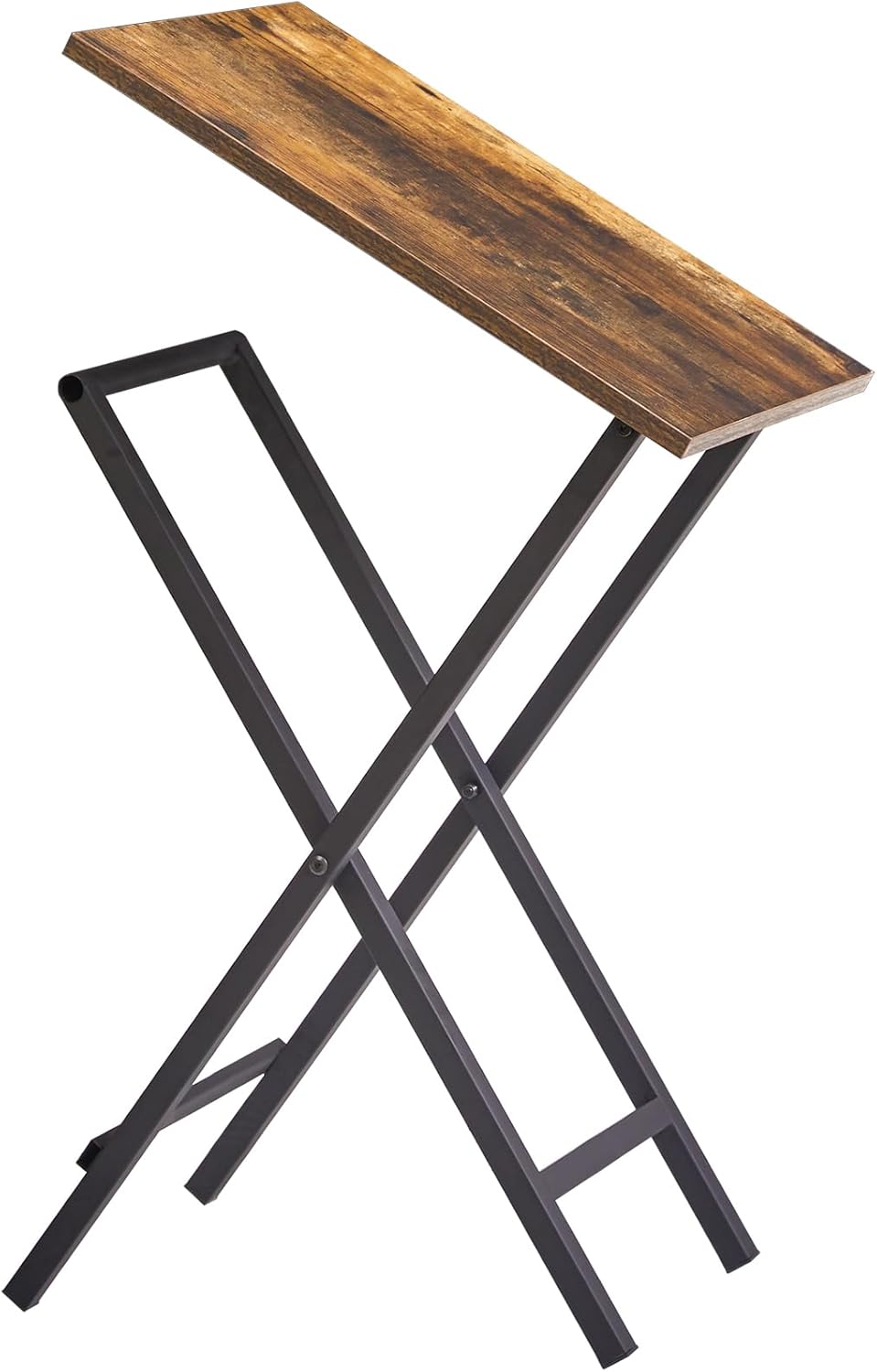 IBUYKE Foldable TV Tray Set of 2 TV,End Table with Removable Food Serving Tray,Portable Wooden Snack Table for Livingroom, Bedroom, Office, Camping,Rustic Brown, UTVT001H