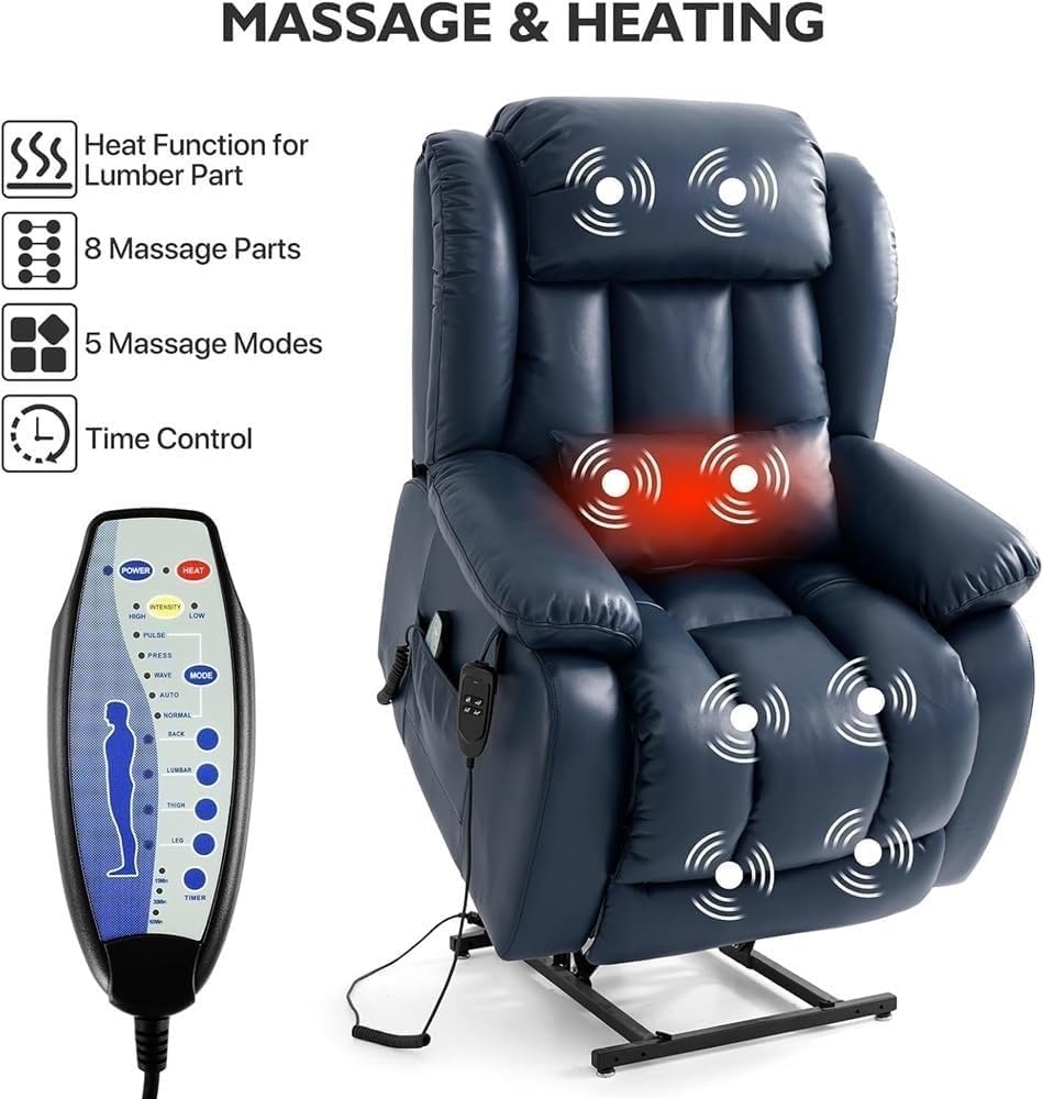 Extra Large Power Lift Recliner Chair with Dual Motor Heat Massage Infinite Position USB Charging Remote Control Lay Flat Recliners Chairs for Living Room Elderly Adult