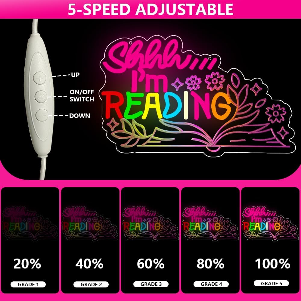 RuCvixkt Reading Neon Sign Classroom Led Neon Lights for Wall Decor, Bookshelf Neon Sign for Reading Room, USB Powered Neon Lights for Library Read Book Lovers Reading Decor
