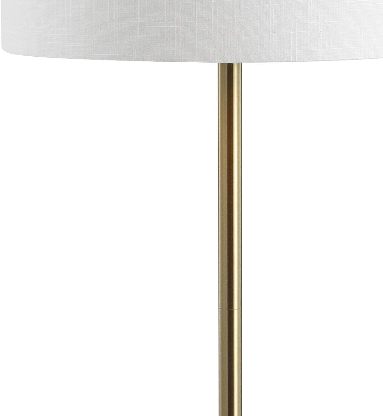 JONATHAN Y 59" Brass Gold Metal and Glass Side Table LED Floor Lamp, Modern Transitional Iron Standing Lamp with White Linen Drum Shade, UL Listed, LED Bulb Included JYL3059A