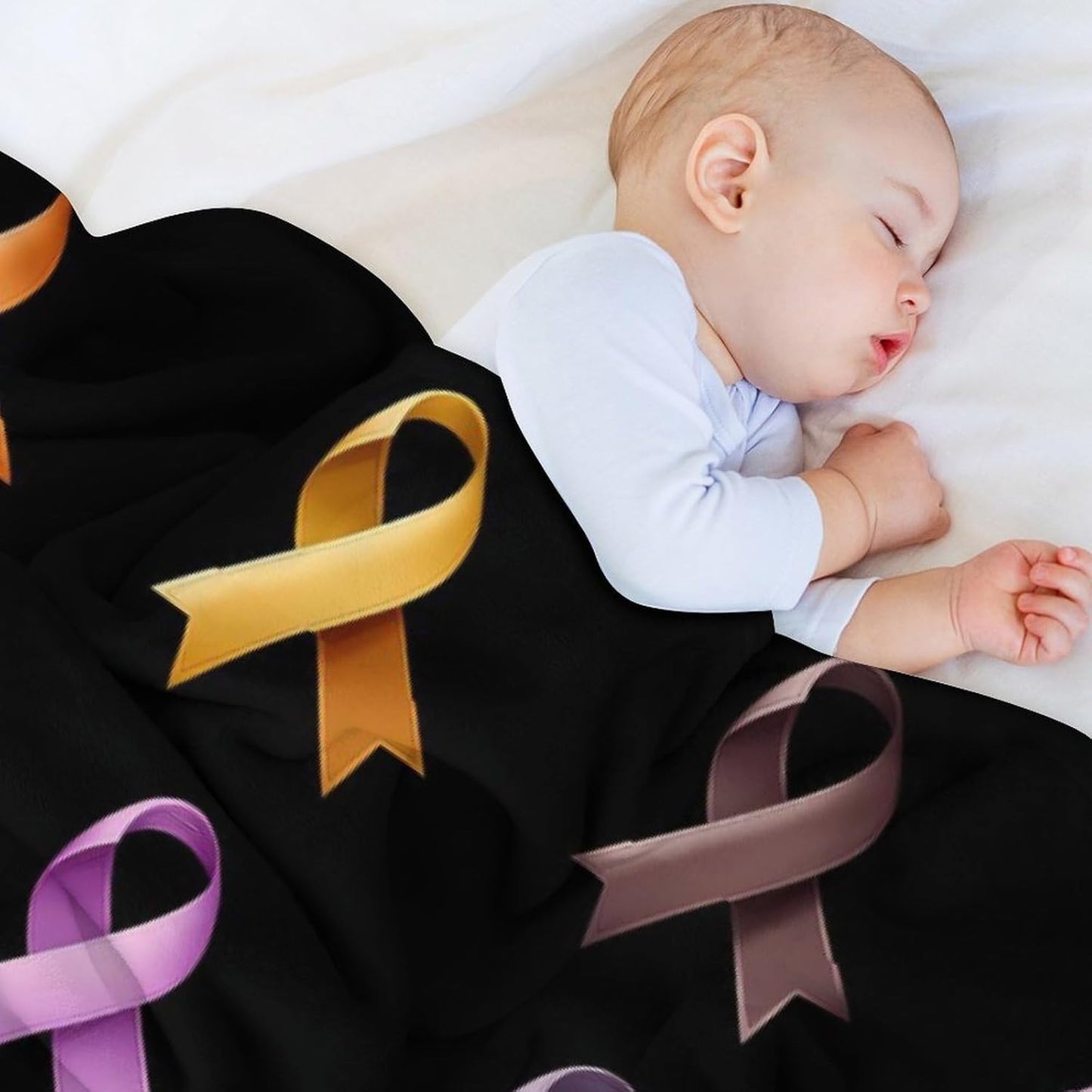 Colorful Breast Cancer Awareness Ribbon Throw Blanket for Couch Bed Plush Cozy Fuzzy Flannel Blanket for All Season 66"x90"