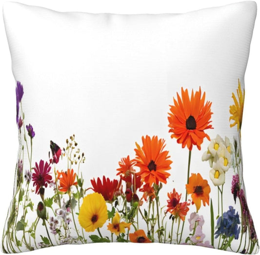 All-Season Square Pillow Covers 18"X18", Flower, Decorative Throw Pillow Covers for Sofa Bed Couch, Hidden Zipper Cushion Cover, Square Lumbar & Accent Pillowcases for Home Decor