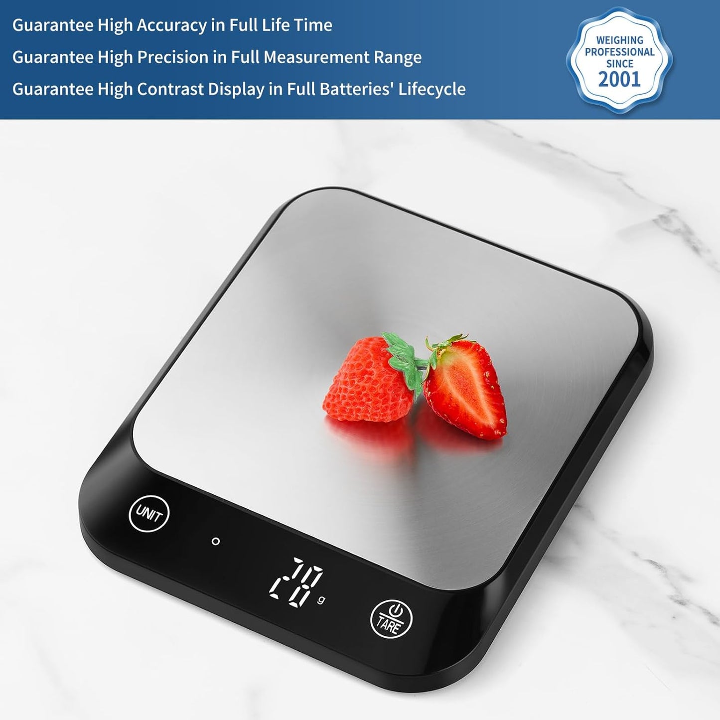 Vitafit 22lb Digital Food Kitchen Scale, High Accuracy Assured by Weighing Professional Factory Since 2001, Weight Loss, Baking and Cooking, LED Display, Batteries Included, Black