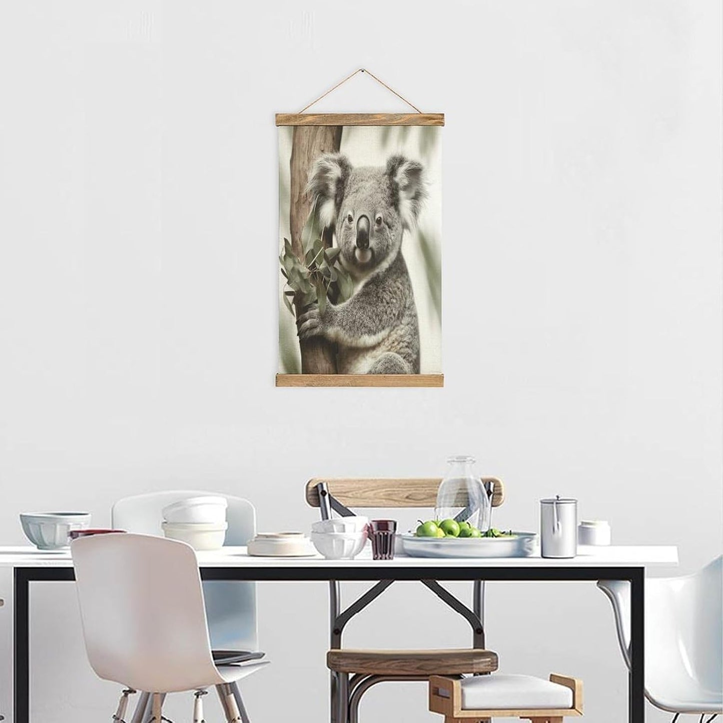 Vintage Koala Poster with Wooden Frame Personalized Linen Hanging Scroll Painting Rustic Wall Hanging Illustrative Modern Artwork Decor for Home Living Room Bedroom Office