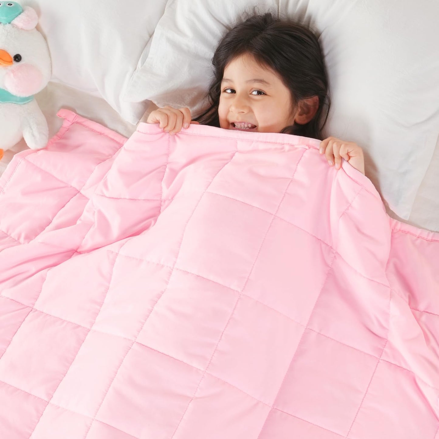 Topblan 7 lb Weighted Blanket, 41" x 60" Heavy Throw Blanket for Teens, Breathable Microfiber, Glass Bead Filling for Calming, Machine Washable, Pink