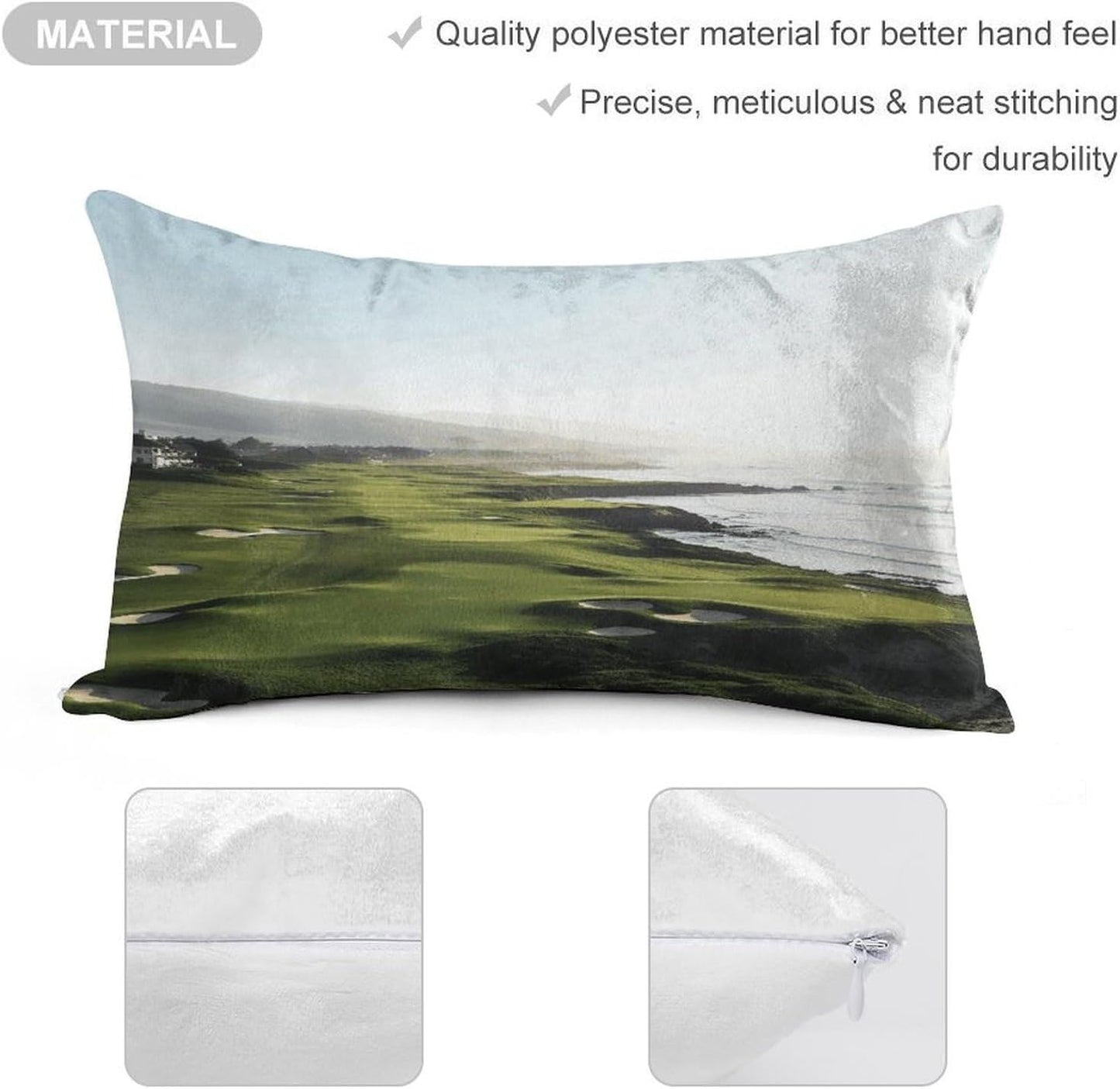 Seaside Golf Course Throw Pillow Covers Gold Velvet Pillowcases with Invisible Zipper Pillow Shams Cozy Cushion Cover Soft Pillow Cases Home Decor Pillow Protectors 12 "×20 "