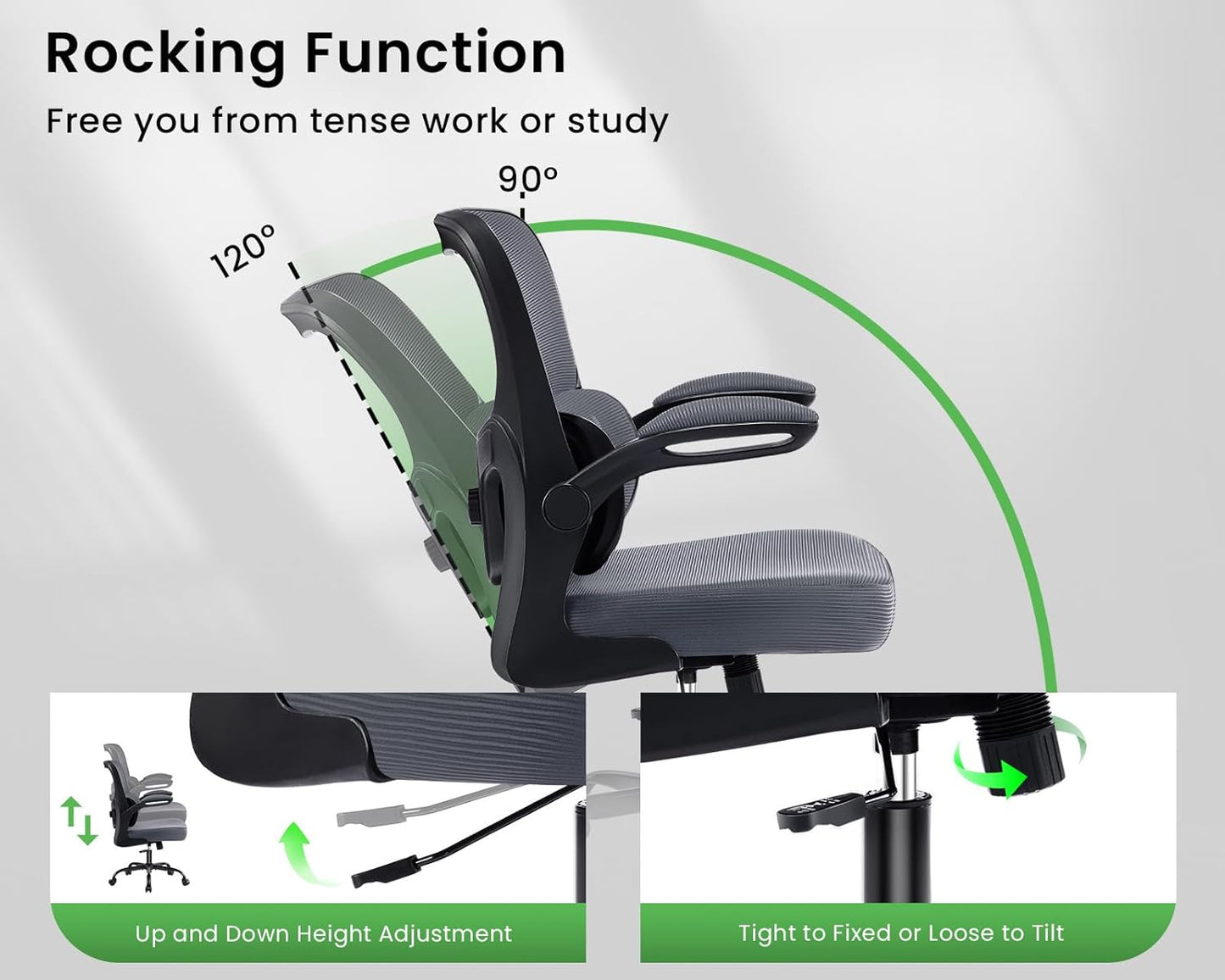 AreShark Office Chair Ergonomic Desk Chairs with Adjustable Lumbar Support, High Back Breathable Mesh Chair with Wheels& Flip-up Armrests,Rolling Swivel Comfy Task Computer Chair for Home Work Gaming