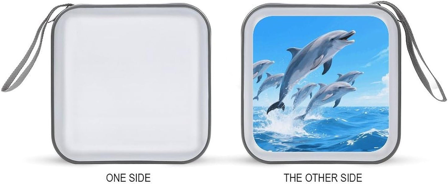 Dolphins CD Case Portable Zipper CD Case 40 Capacity Hard Plastic DVD Cases Holder Large Storage Disc Wallet Bag for Car Home Travel DVD Collection Bag