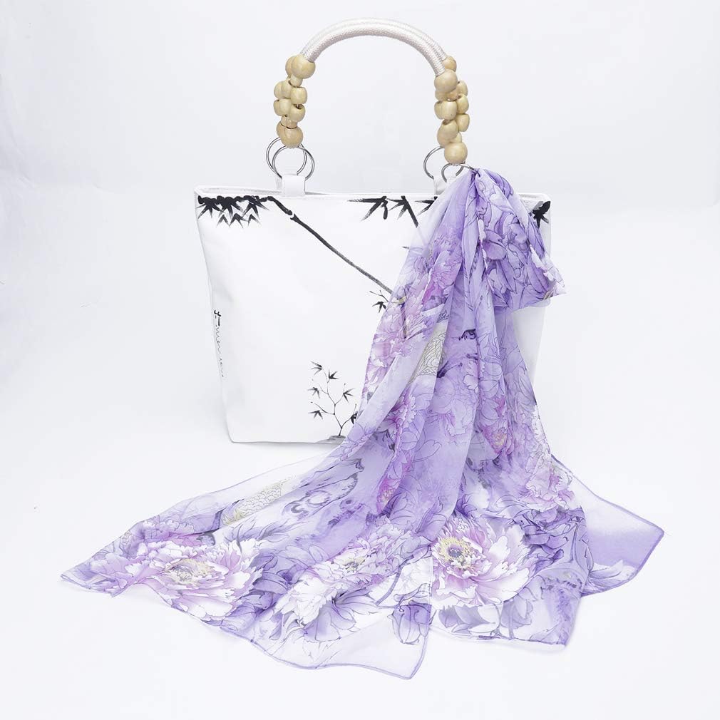 E-Clover Herebuy - Unique Women's Floral Scarves: Chiffon Flowers & Birds Printed Scarf