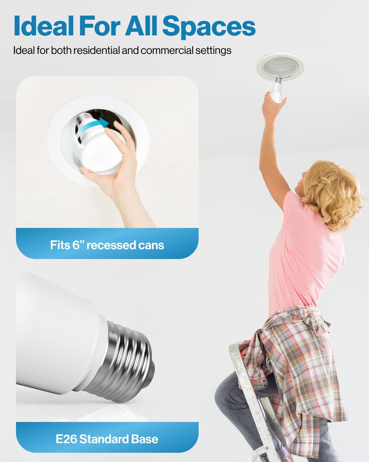Sunco 6 Pack BR40 LED Light Bulbs, Indoor Flood Lights, Recessed Can Light Bulb, 1400 LM, 17W (100W Equivalent), 2700K Soft White, Dimmable, E26 Base, for Home, Bedroom, Kitchen UL