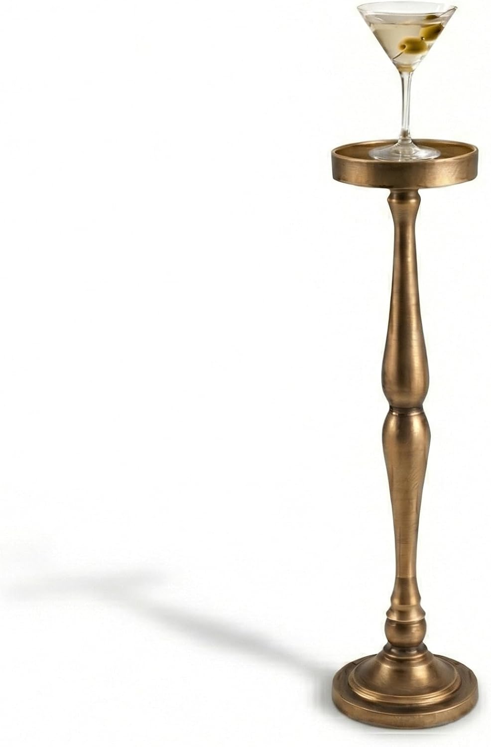 CHONNFEASTT® Tall Metal Drink Table, 26" Pedestal Accent Side Table with 5.7" Round Tray Top, Slim Brass End Table for Sofa Side, Cocktail, Martini, Plant Stand, Small Space Living Room Decor