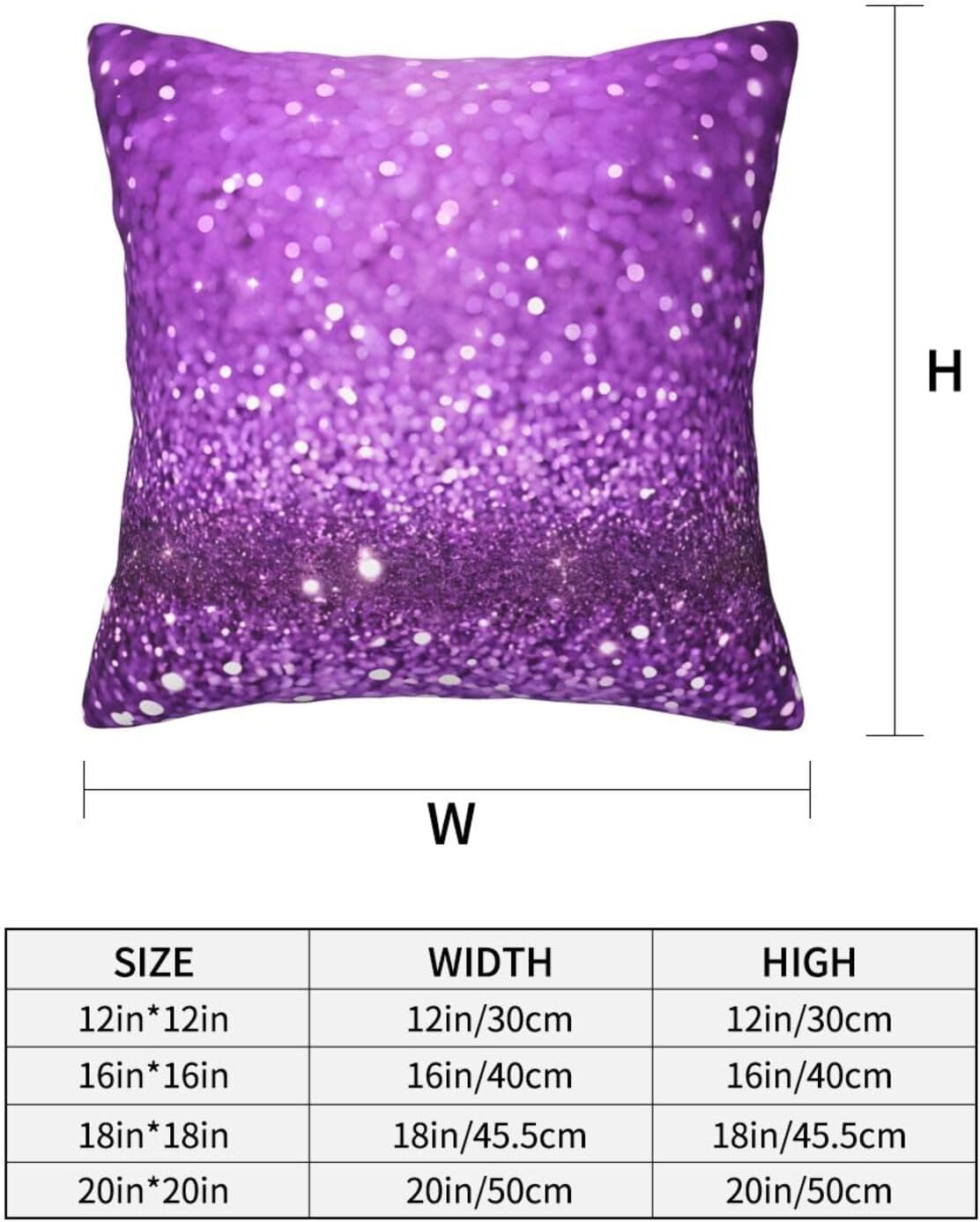 All-Season Square Pillow Covers 18"X18", Sparkling Purple Glitter, Decorative Throw Pillow Covers For Sofa Bed Couch, Hidden Zipper Cushion Cover, Square Lumbar & Accent Pillowcases For Home Decor