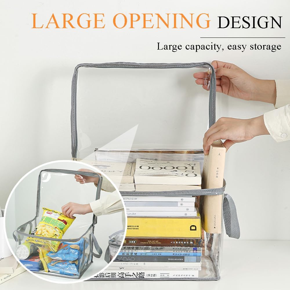 Waterproof Clear Zippered Organizers Largesize,Moving Storage Bags with Reinforced Handles,Closet Organizers and Storage Container for Book DVD Blu Ray Disc Clothing,15''x12.5''x9.5''