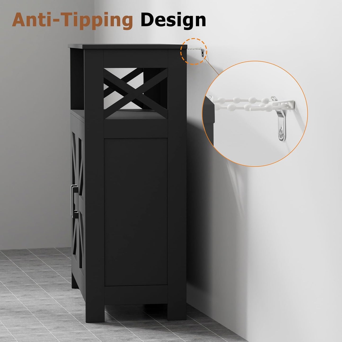 Homhedy Farmhouse Bathroom Storage Cabinet with 2 Doors, Toilet Paper Cabinet with Adjustable Shelves, Small Bathroom Cabinet for Kitchen/Laundry/Living Room, 11.8 x 23.6 x 31.5 Inches, Black