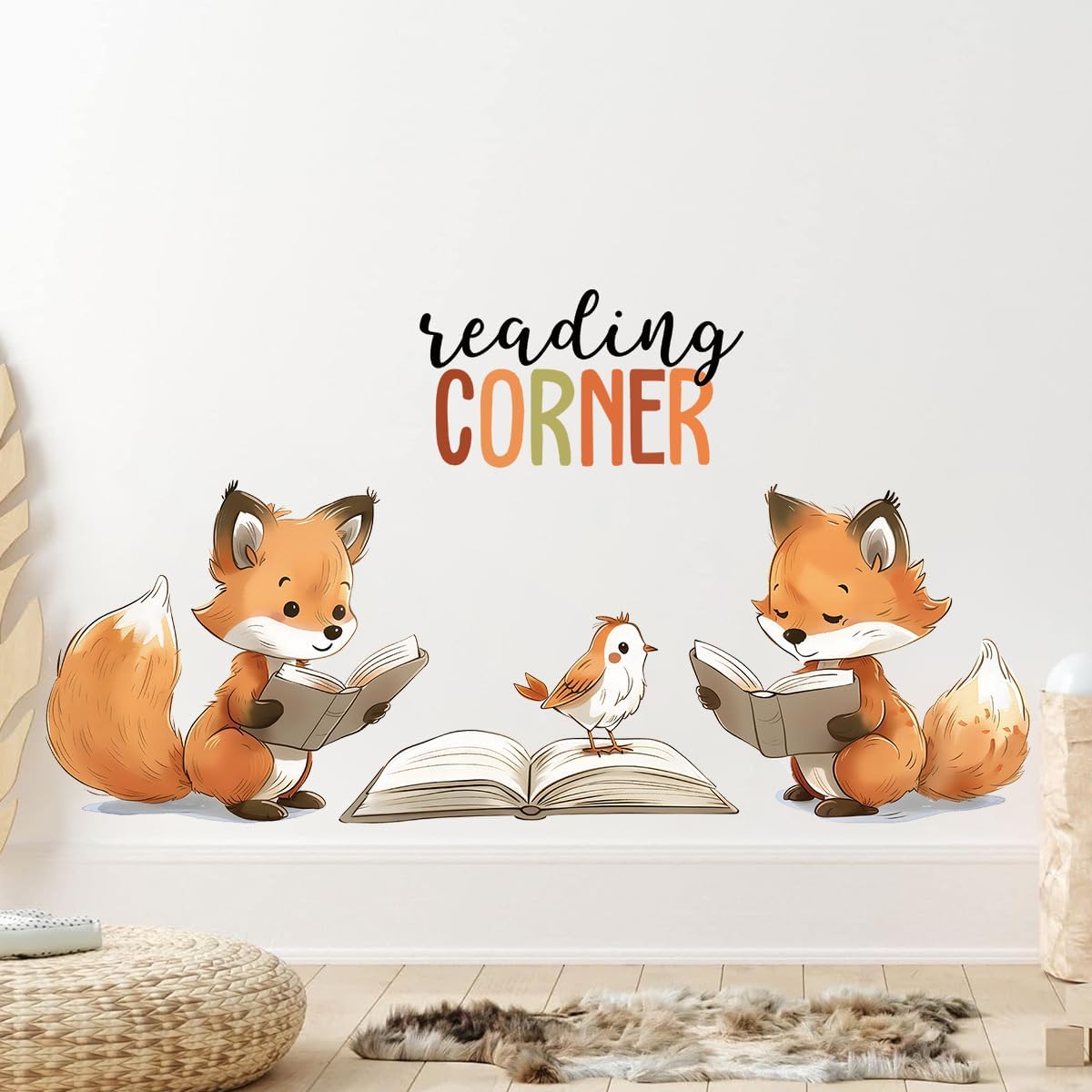 Reading Fox Wall Stickers Decals, Reading Corner Decorative Nursery Kids Room Wall Art Decor, Library Read Book Nook Home Classroom Playroom Decorations Gift