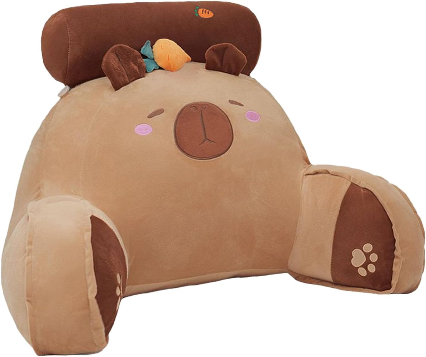 Bed Rest Pillow with Arms, Capybara Carrot Ergonomic Back Pillow, Sitting Up Armrest Cushions, Unique Sofa Plush 25.59x17.72 Inches Bed Rest Plush Chair Cushion