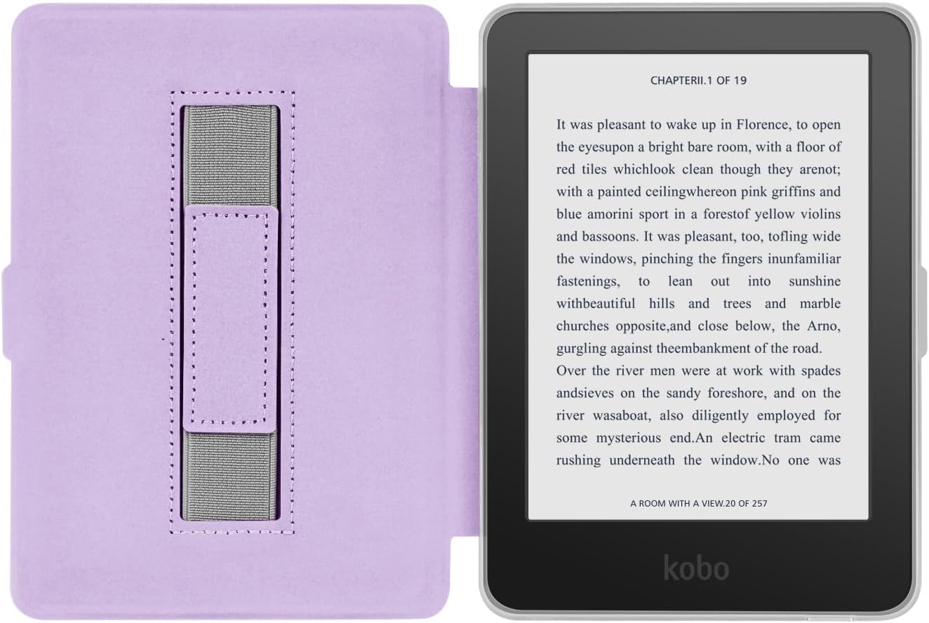 Case for 6" Kobo Clara Colour 2024 Released, Ultra Clear Soft Light Transparent TPU Back Cover with Hand Strap, Auto Wake/Sleep (Light Purple)