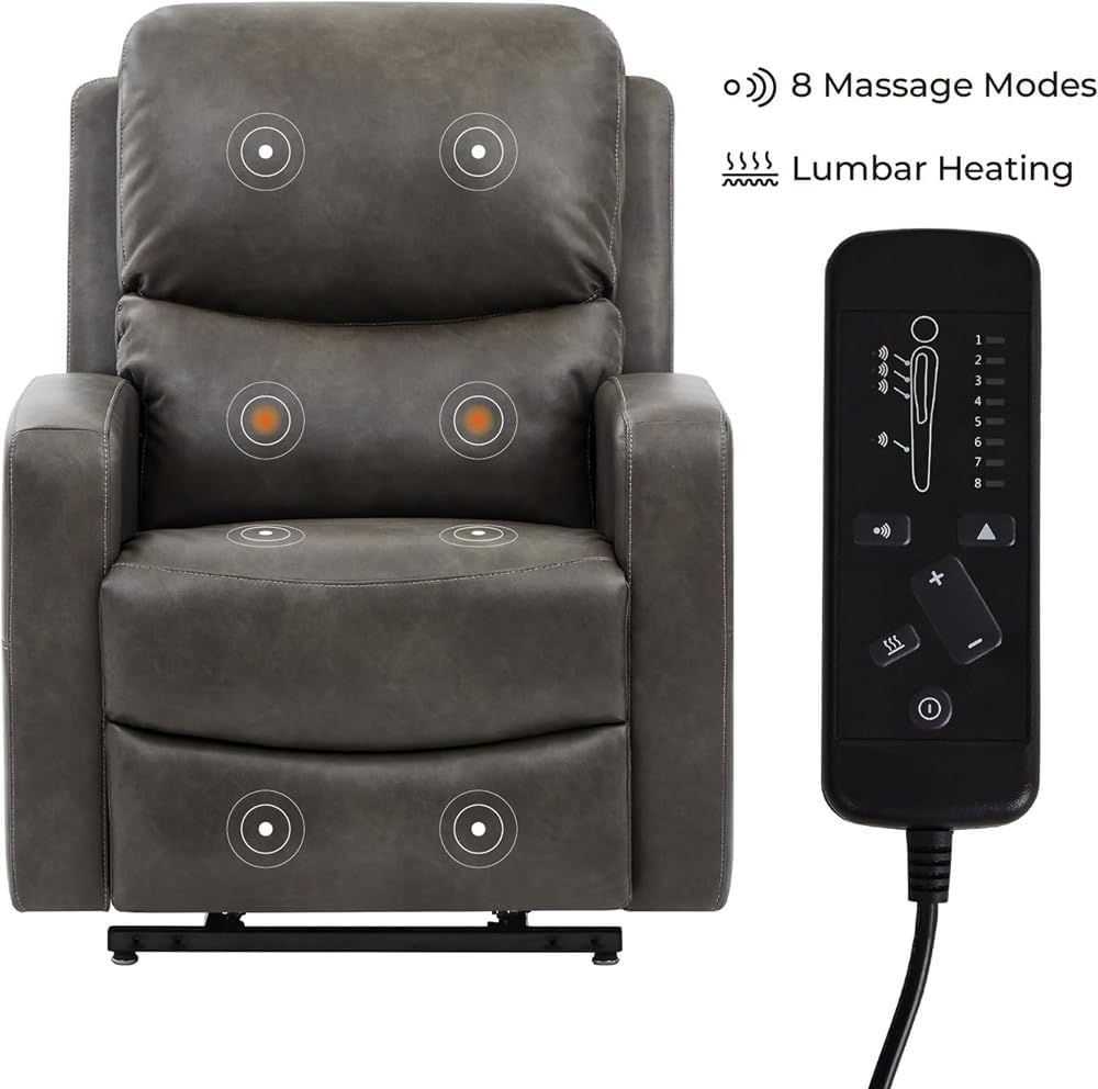 Dual Motor Power Lift Recliner Chair for Elderly Adults with Massage Heat Lay Flat Infinite Position Leather Reclining Sofa USB Ports Comfortable Living Room Furniture