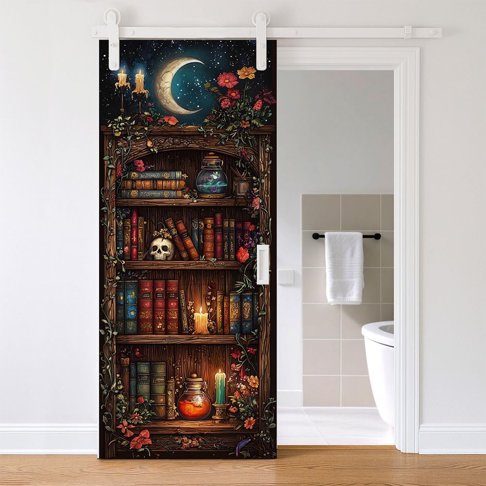 2 Pcs Magic Potion Cabinet Removable Refrigerator Wraps, Self-Adhesive Fridge Door Mural Vinyl Freezers Panel Cover Sticker for Kitchen Bar Decor, 16.34x78.74 Inch