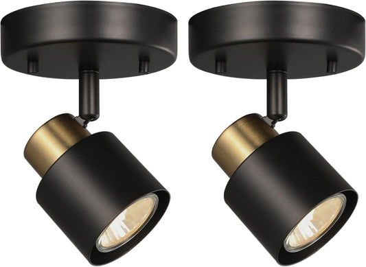 1 Light Track Lighting Kit,2 Packs Matt Black Brass Finish Adjustable Moden Flush Mount Ceiling Spotlight Wall Sconces for Kitchen,Hallway,Living Room Home Improvement