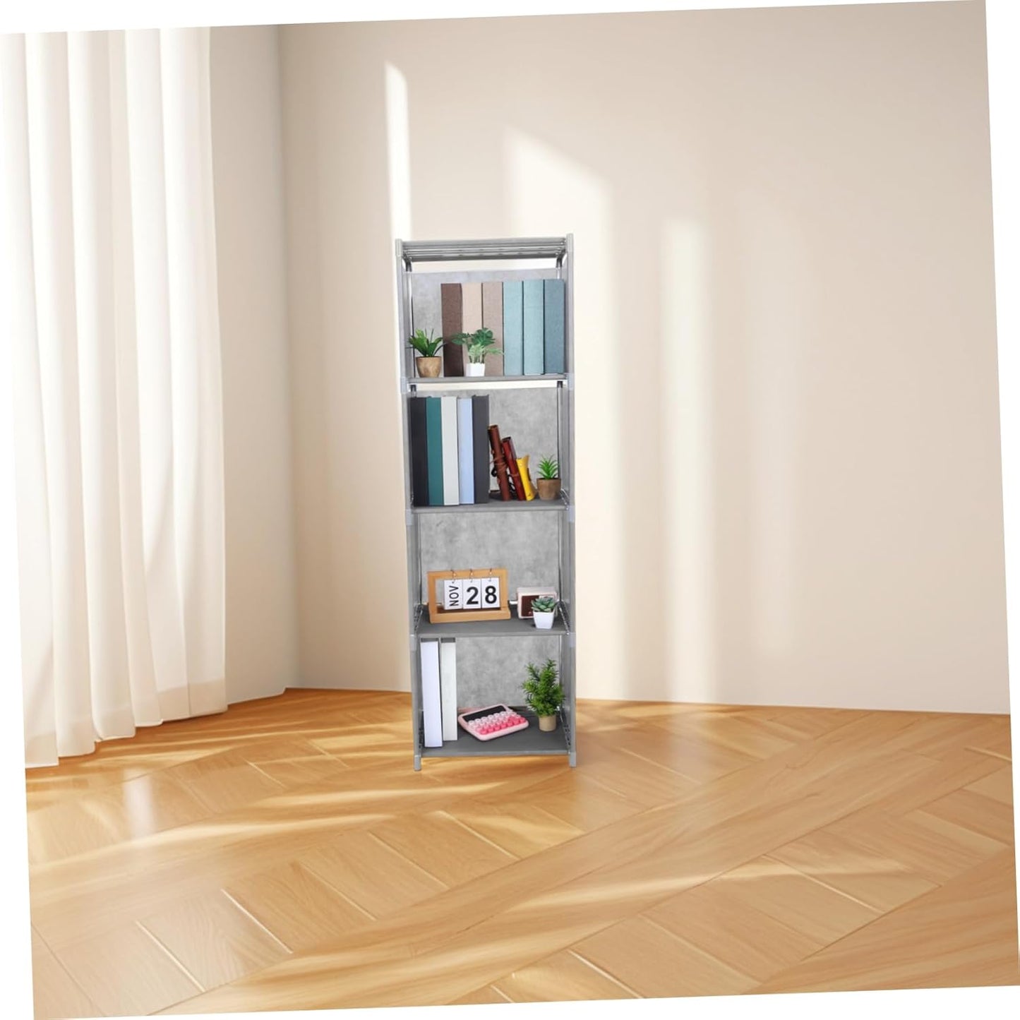 BESTOYARD Rectangle Bookshelf Slim Narrow Bookcase Tower Efficient Storage Organizer for Books Movies and Decor Versatile Floor Standing Design for Living Room Bedroom Home Office