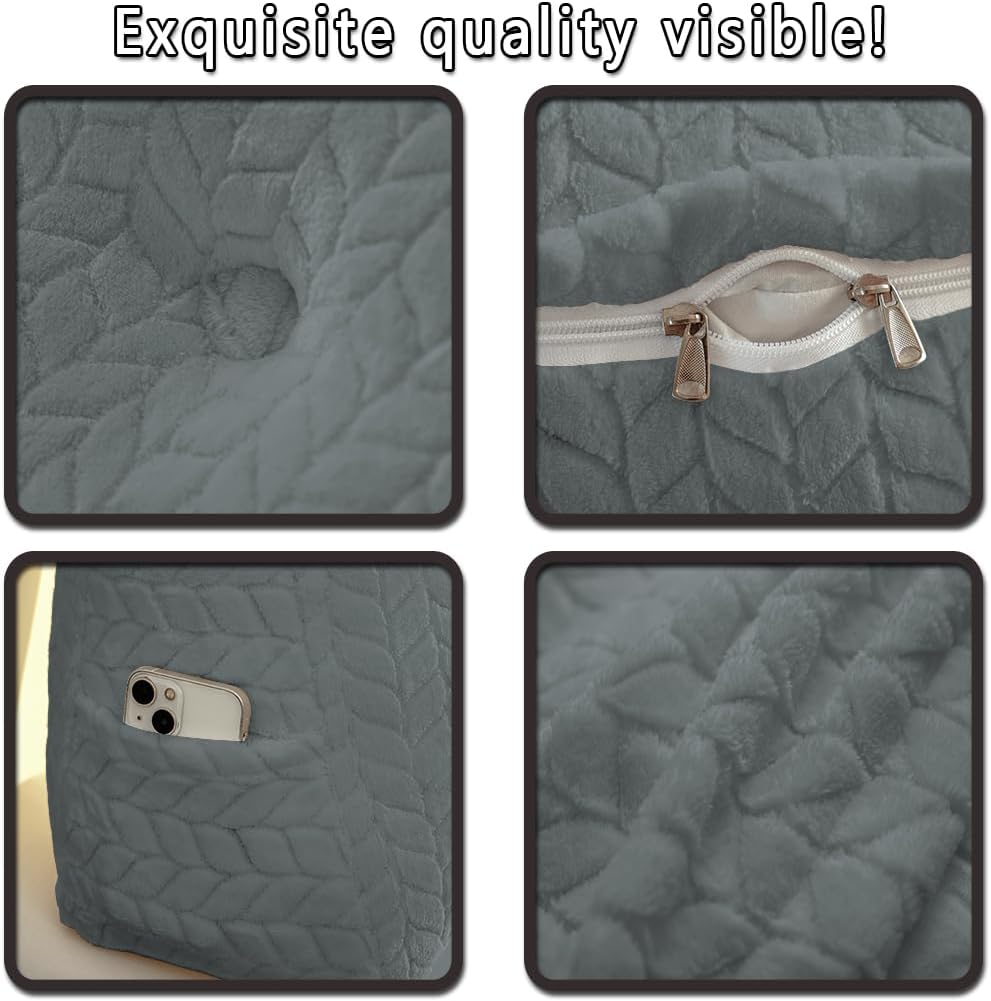 Velvet Triangular Wedge Pillow, Removable Cover Headboard Pillow for Daybed, Backrest Positioning Support Pillow Cushion Resting Reading (Light Gray, Queen(59 * 20 * 8in))