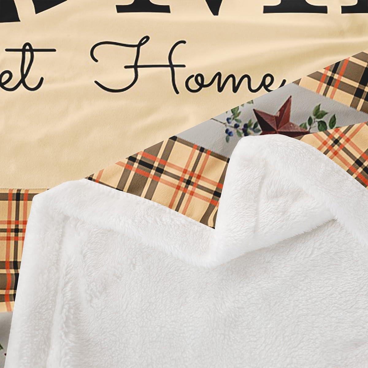 Erosebridal Primitive Country Farmhouse Throw Blanket, Windmill Decor Fleece Blanket Throw Size Tan Khaki Black Plaid Sherpa Blanket Western Vintage Fuzzy Blanket Rustic Farmhouse Bedroom Decor