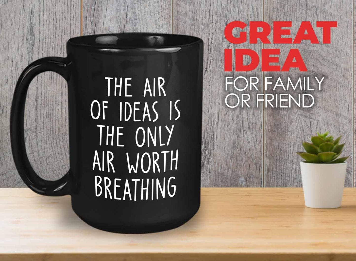 Bubble Hugs Writer Coffee Mug 15oz Black - The air of ideas is the only air worth breathing - Reading Book Lover for Bookworm Bibliophile Librarians Author Readers Bookish
