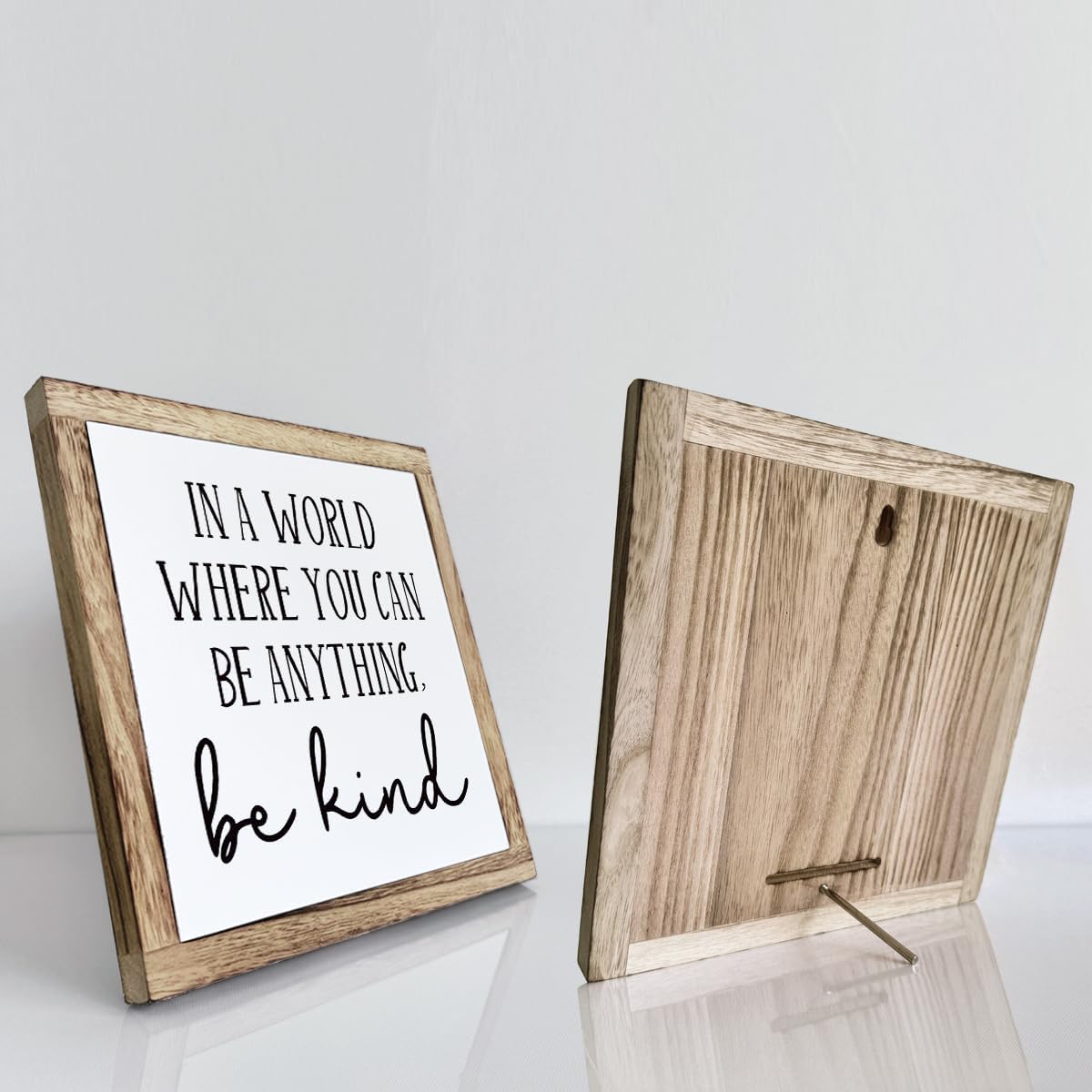 Inspirational Wood Decor, Home Office Decor, Be Kinds Sign, Wooden Plaques Box Signs 9.8 * 9.8, Farmhouse Decor for Table Shelf, Motivational Signs, In A World Where You Can Be Anything Sign