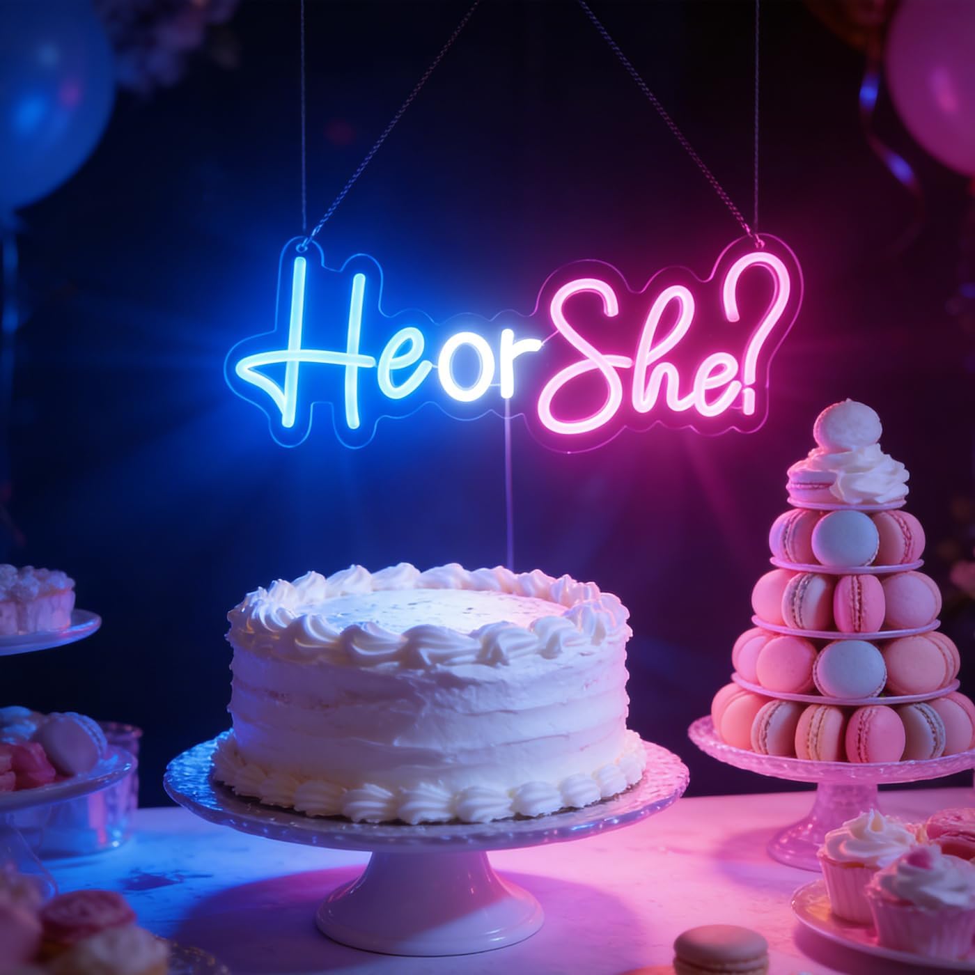 He or She Neon Signs Led Gender Reveal Party Decorations Neon Letters Signs Pregnancy Announcement Party Supplies Baby Shower Yard Signs(Pink-blue)