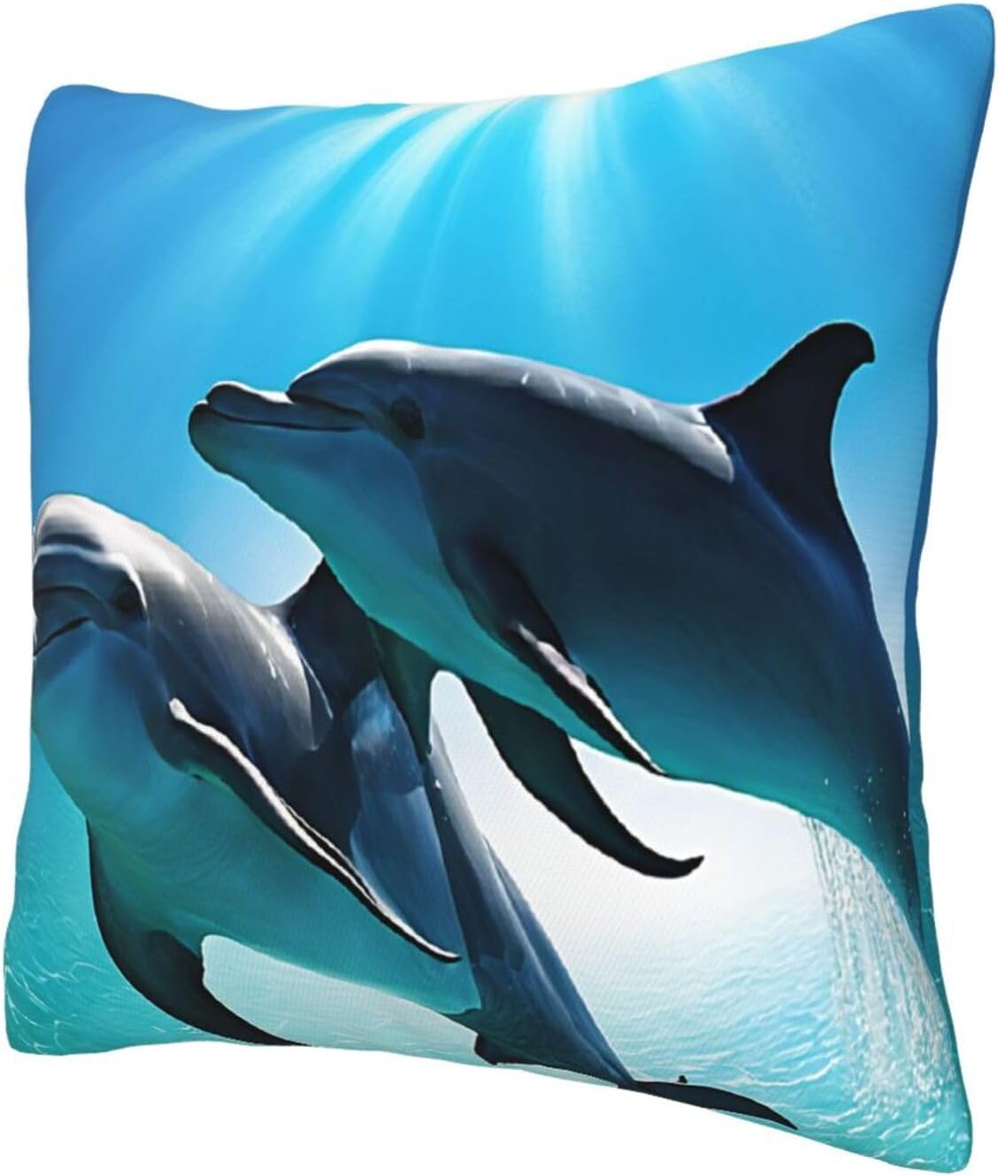 All-Season Square Pillow Covers 18"X18", Dolphins in The Sea, Decorative Throw Pillow Covers for Sofa Bed Couch, Hidden Zipper Cushion Cover, Square Lumbar & Accent Pillowcases for Home Decor