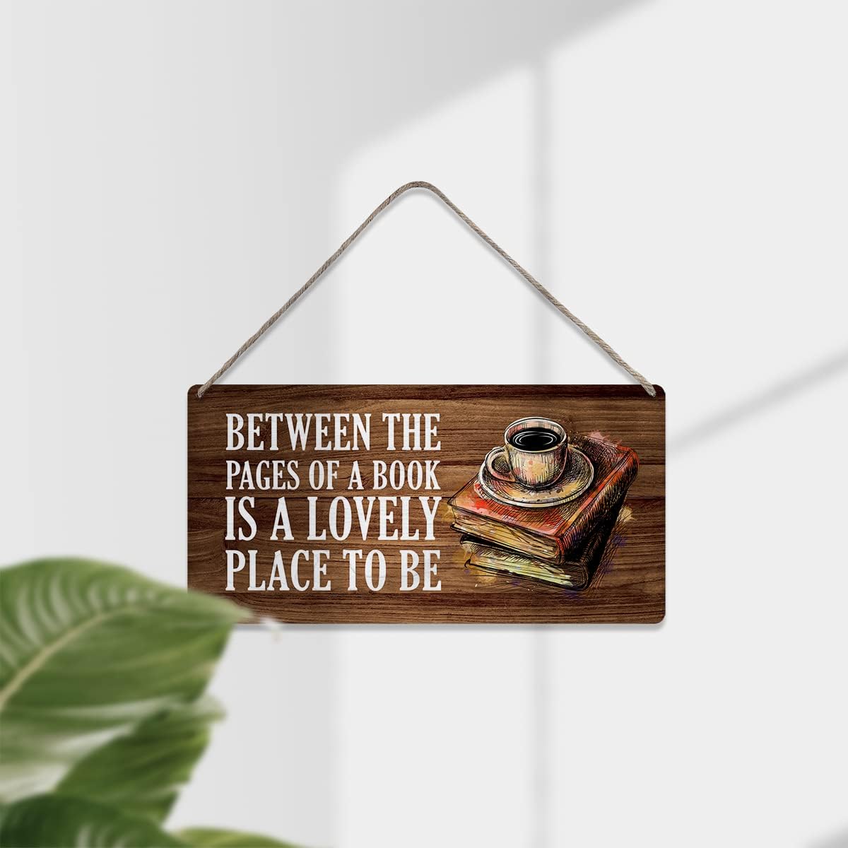 MIGUMUTU Country Style Wall Decor Book Lovers Between the Pages of a Book is a Lovely Place to Be Wooden Signs Rustic Hanging Wall Plaque Reading Sign Home Decor Present