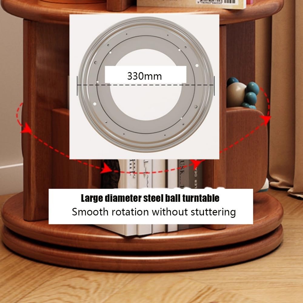 Solid Wood Rotating Bookshelf 360° Rotating Bookcase Small Floor Standing Bookcase Book Shelf 3 Tier 4 Tier Display Rack for Living Room Bedroom(Walnut,2 Tie)