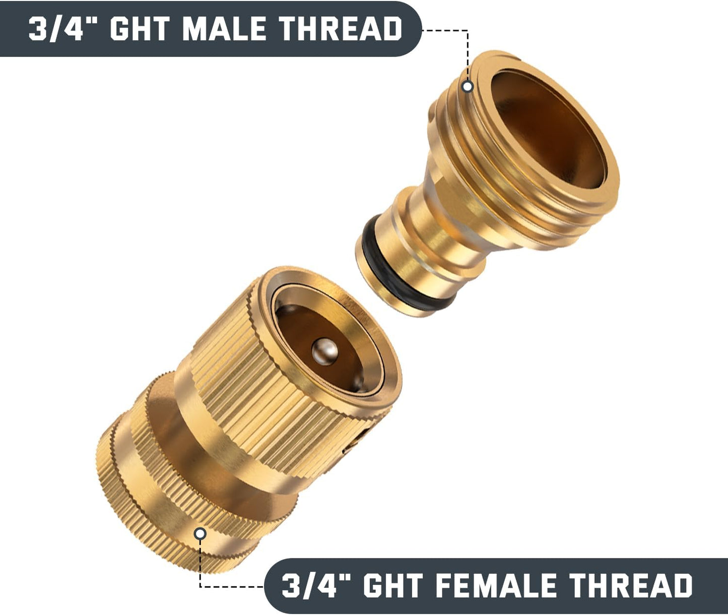 Kesfitt Garden Hose Quick Connect 3/4 Inch GHT Solid Brass Hose Connector Adapter Kit Fitting No-Leak Water Hose Female and Male Adapter (4 Sets)