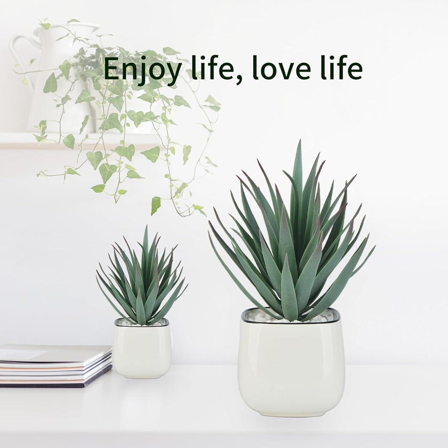 Artificial Succulents in Pots - Small Fake Plants Mini Succulent Agave Faux Plants Indoor for Boho Bathroom Decor, Bedroom, and Coffee Table Office Farmhouse Decoration
